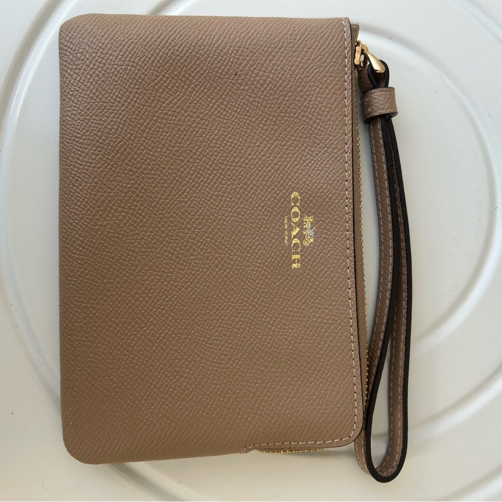 Coach Pebble Leather Taupe Wristlet